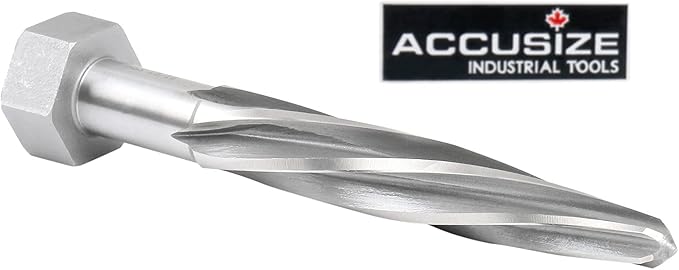 Accusize Industrial Tools H.S.S. Aligning Reamer - 13/16'' Diameter, 5'' Flute Length, 7'' OAL, Hex Shank, Spiral Flute, 0523-6035