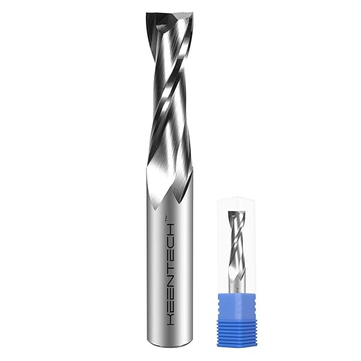 KEENTECH 1/2" Shank Upcut 2 Flute Flat Tip Sprial Router Bit for CNC Router Machine, 1/2" Cutting Diameter, 1-5/8" Cutting Depth, for Wood Cutting, Custom Furniture, Slot Mortise, Engraving, Carving