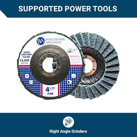 Benchmark Abrasives 4-1/2" x 7/8" Surface Conditioning Type 27 Flap Discs 4 1/2 for Angle Grinder, Sanding Discs for Blending and Polishing - Grinding Wheels 4 1/2 inch - (5 Pack) Fine Grit