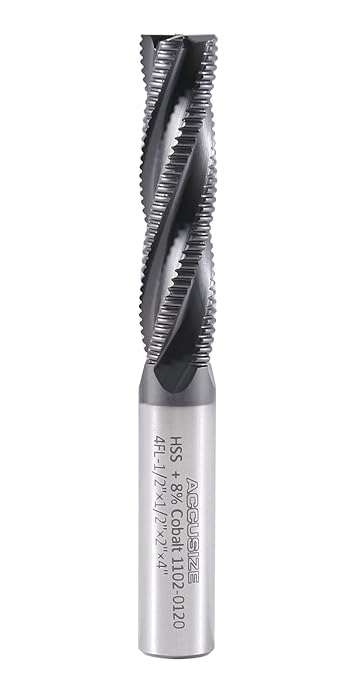 Accusize Industrial Tools 1/2'' Dia, M42 8% Cobalt Tialn Roughing End Mill, 1/2'' Shk Dia, 2'' Flt Length, 4'' Oal, 4 Flute, Coarse Tooth, 1102-0120
