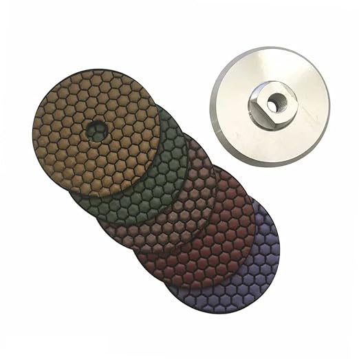 4" Dry Stone Polishing Pads Set (50, 100, 200, 400, 800 Grit with Metal Backer) - for Granite, Marble, Concrete Countertops