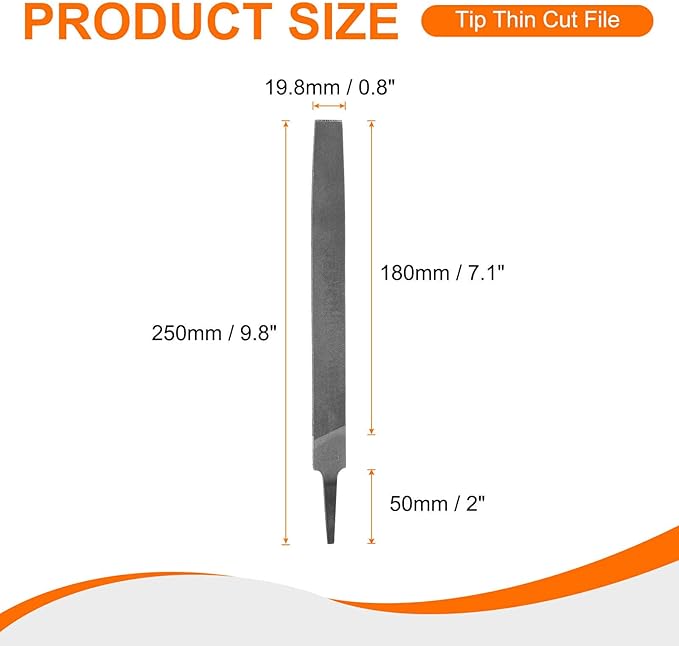 HARFINGTON 2pcs Tip Thin Cut File 8" Double Cut Teeth High Carbon Steel Hand Rasp File without Handle for Metal Wood Deburring Removing