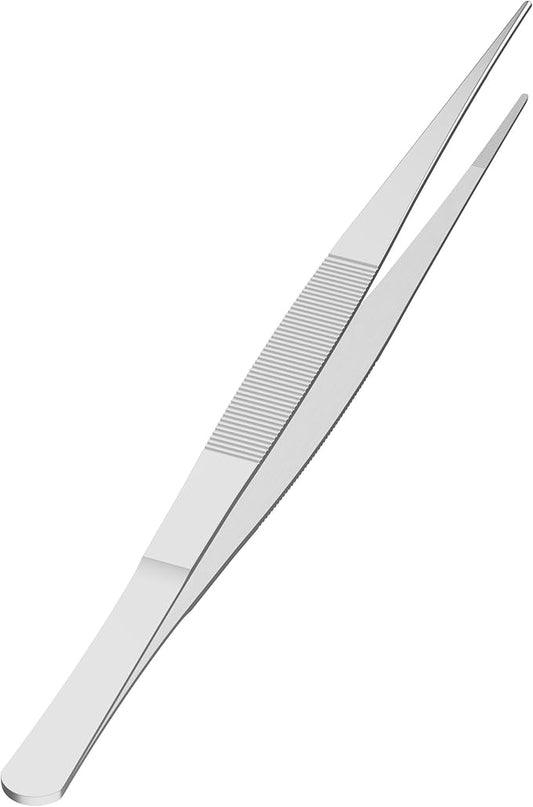 5 PCS 5 Inch Stainless Steel Tweezers, Straight pointed Serrated Tips, Perfectly Aligned, 3/64 Inch Thickness Stainless Steel, Multipurpose Daily Garden Home Lab Craft Repairing Tool