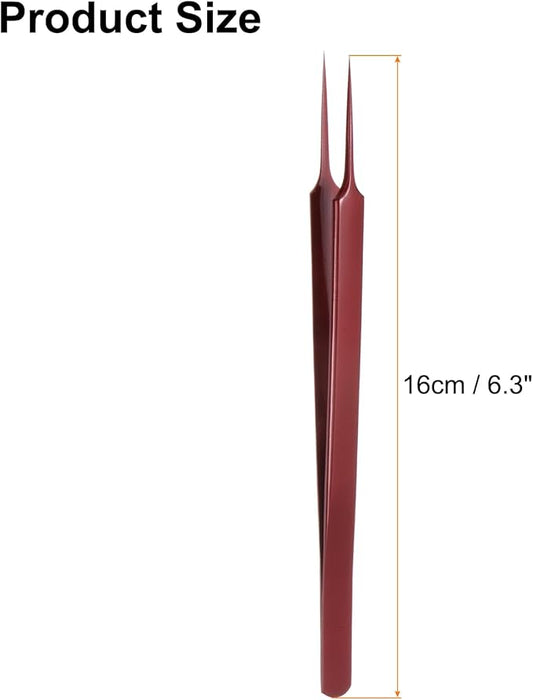 HARFINGTON 5pcs Stainless Steel Precision Tweezers 6.3 Inch Long Handle Pointed Tip Tweezers Multi Purpose for Craft Industrial Work Laboratory Use, Red