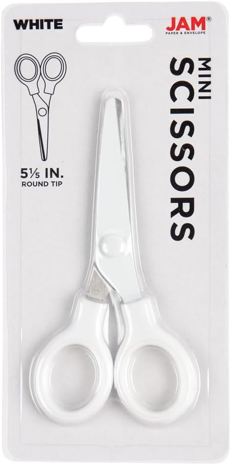 JAM PAPER Multi-Purpose Mini Scissors - 5 Inch - White - Soft Grip & Stainless Steel Precision Blades - Sold Individually
