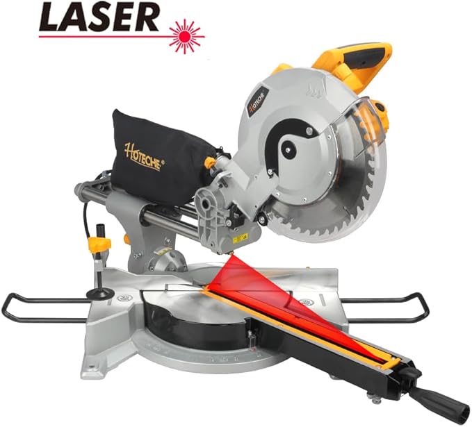 Hoteche 10-Inch Sliding Compound Miter Saw 15-Amp Single Bevel Power Chop Saw with Laser Guide for Wood and Metal Working