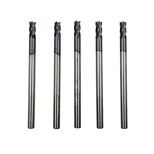 5PCS 1/8inch Carbide Square End Mill Bits Set, Milling Bits Cutter 1/8 Carbide End Mills for Alloy Steels/Hardened Steels, HRC 45 Deg Single End 4 Flute AlTiN Coating, 1/8 in