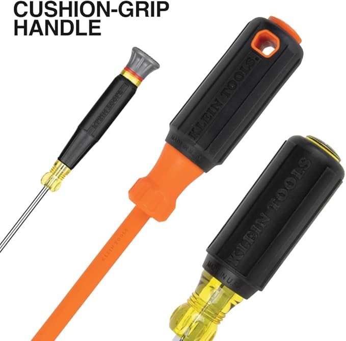 Klein Tools 85850 9-Piece Electrician Tool Set with (3) Phillips, (3) Slotted Drivers, (1) Screw-Holding Driver, (2) Insulated Drivers - Phillips and Square, Cushion-Grip Handle