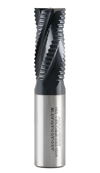 Accusize Industrial Tools 6-Pc 3/4" Dia, M42 8% Cobalt TiAlN Roughing End Mill Set, 3/4" Shk Dia, 1-5/8" Flt Length, 3-3/4" Oal, 4 Flute, Coarse Tooth, 1102-0034x6
