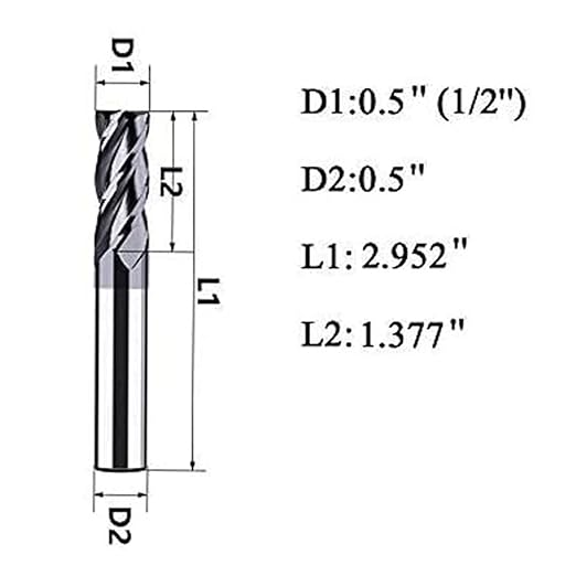 5PCS 1/2'' Carbide Square End Mill Bits Set, Milling Bits Cutter 1/2 Carbide End Mills for Alloy Steels/Hardened Steels, HRC 45 Deg Single End 4 Flute AlTiN Coating