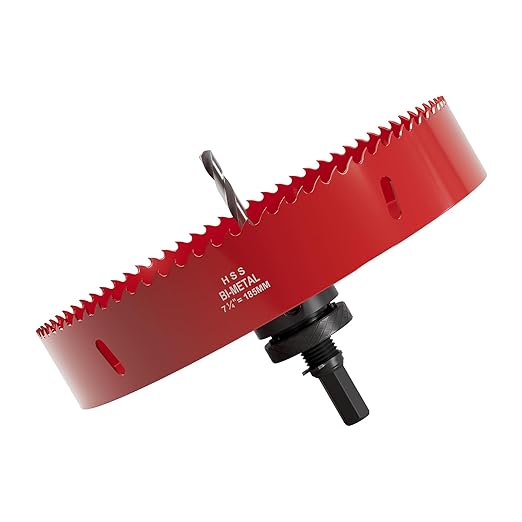 7-1/4" (185mm) Bi-Metal M42 High Speed Steel Hole Saw with Pilot Drill Bit, Smooth Cutting Edge for PVC, Drywall, Wood, Plastic, Gypsum Board, Rubber, Thin Metal