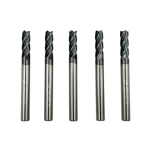 5PCS Carbide Square End Mill Bits Set, Milling Bits Cutter 3/16 Carbide End Mills for Alloy Steels/Hardened Steels, HRC 45 Deg Single End 4 Flute AlTiN Coating, 3/16 in