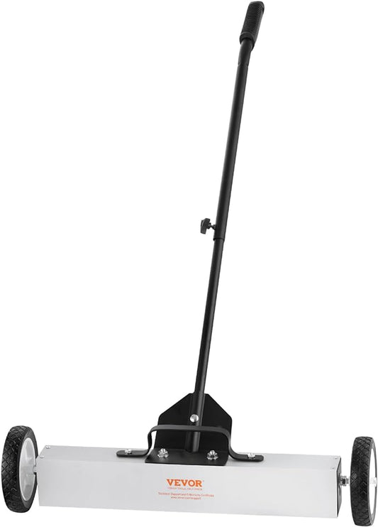 VEVOR 50Lbs Rolling Magnetic Sweeper with Wheels, Push-Type Magnetic Pick Up Sweeper, 24-inch Large Magnet Pickup Lawn Sweeper with Telescoping Handle, Easy Cleanup of Workshop Garage Yard