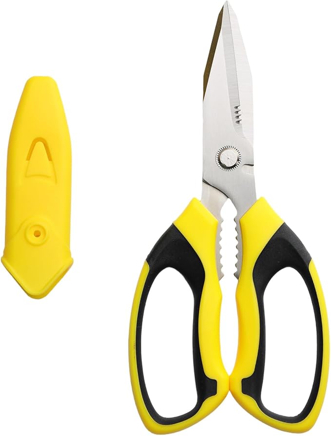 Heavy Duty Utility Scissors 8-Inch ??Multipurpose All Purpose Scissors with Serrated Blades for Cutting Carpet, Cardboard, Wire, Leather, Fabric ??Sharp Kitchen, Office & Craft Shears
