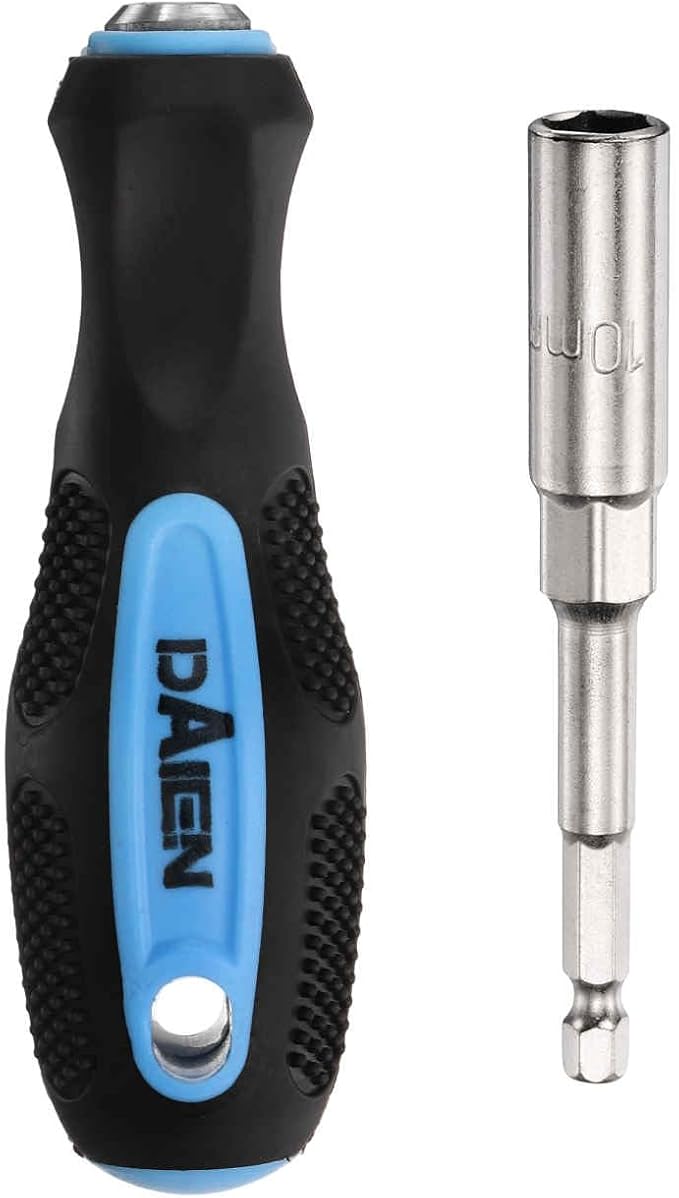 HARFINGTON Metric Nut Driver 10mm CR-V Non-Magnetic Detachable Tip Hollow Shafts Hex Socket Screwdriver with Anti-Slip Handle for Automobile Repair Bit Driver, Blue/Black