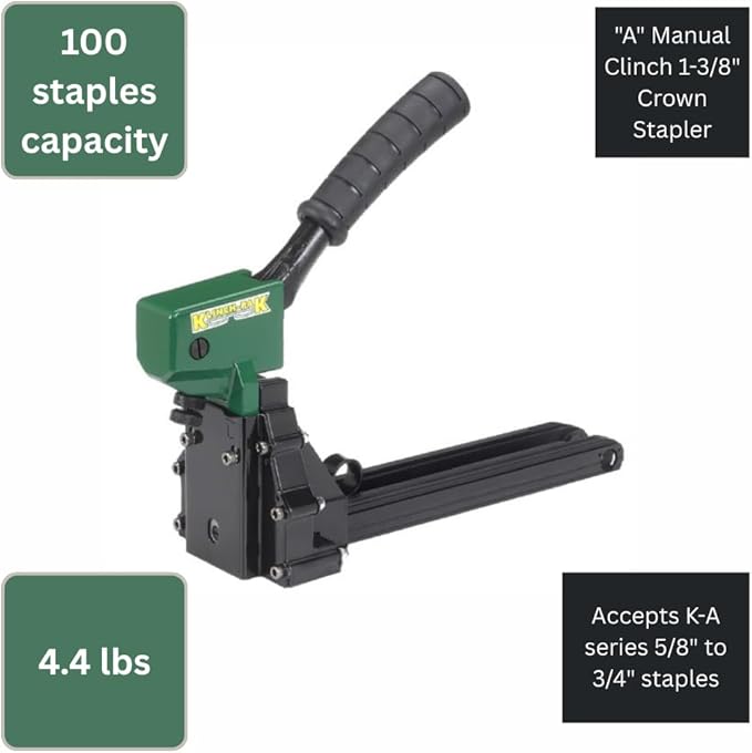 Klinch-Pak KP-AM A Manual Clinch 1-3/8" Crown Stapler Accepts K-A Series 5/8" to 3/4" Staples, Ideal for Folding Boxes, Complete Overlap and Other Corrugated Cardboard Applications