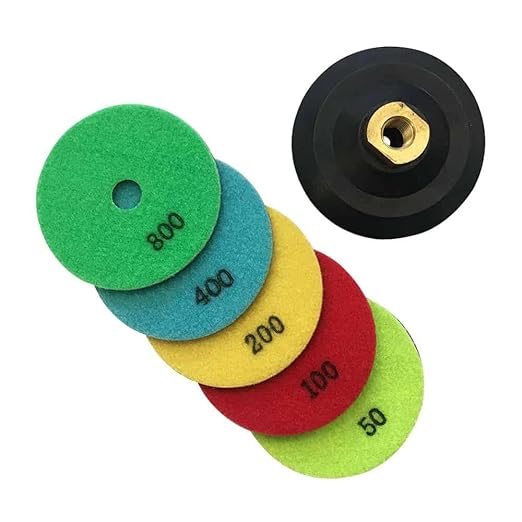 4" Dry Stone Polishing Pads Set (50, 100, 200, 400, 800 Grit with Rubber Backer) - for Granite, Marble, Concrete Countertops