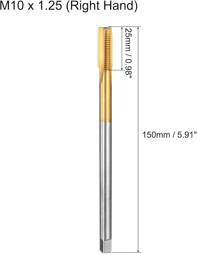 uxcell Metric Thread Tap M10 x 1.25 H2 150mm Straight Flute Screw Thread Milling Machine Taps Threading Tapping Repair Tool
