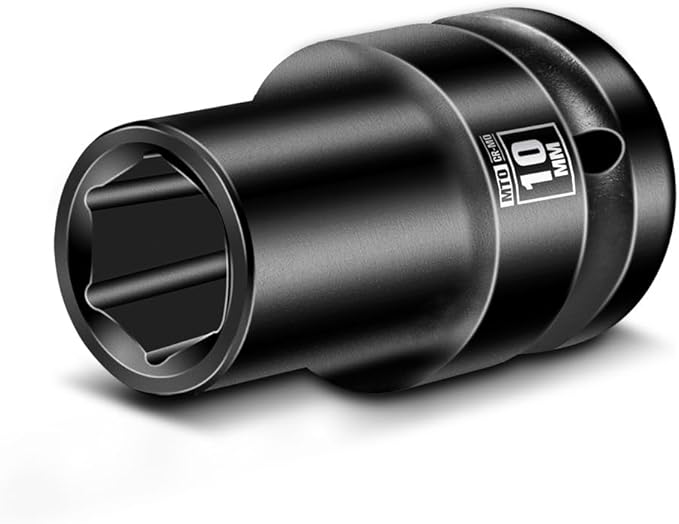 MTO 1/2" Drive 10mm Shallow Impact Socket, 6-Point Metric Socket, CR-MO Steel & Anti-Corrosion Coating for Tight Spaces and Heavy-Duty Tasks