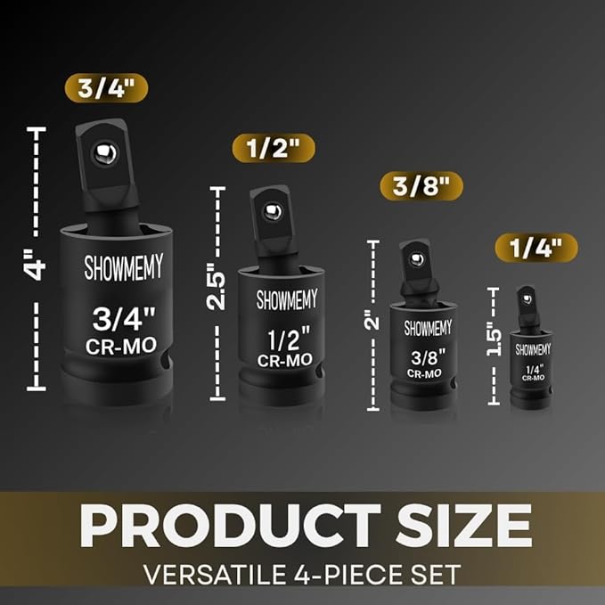 Universal Joint-Socket, Impact Swivel Socket Set, 4-Piece, 1/4-Inch, 3/8-Inch, 1/2-Inch竊?/4-Inch Drive Set.