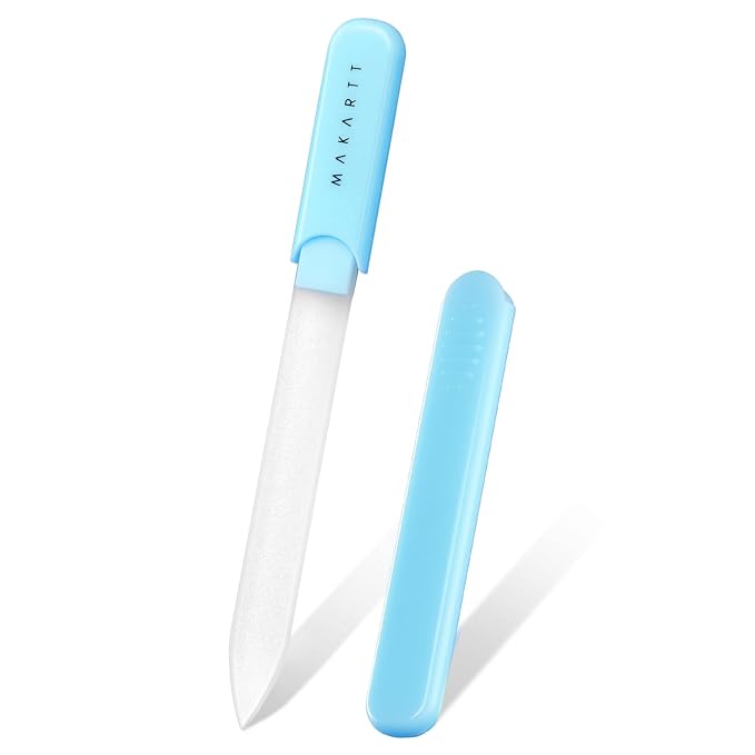Makartt Nail File -Glass Nail File with Case, Double-Sided Sandblasted Crystal Nail Files for Natural Nails, Reusable Portable Manicure & Pedicure Buffer Gift for Women, 1pc Blue