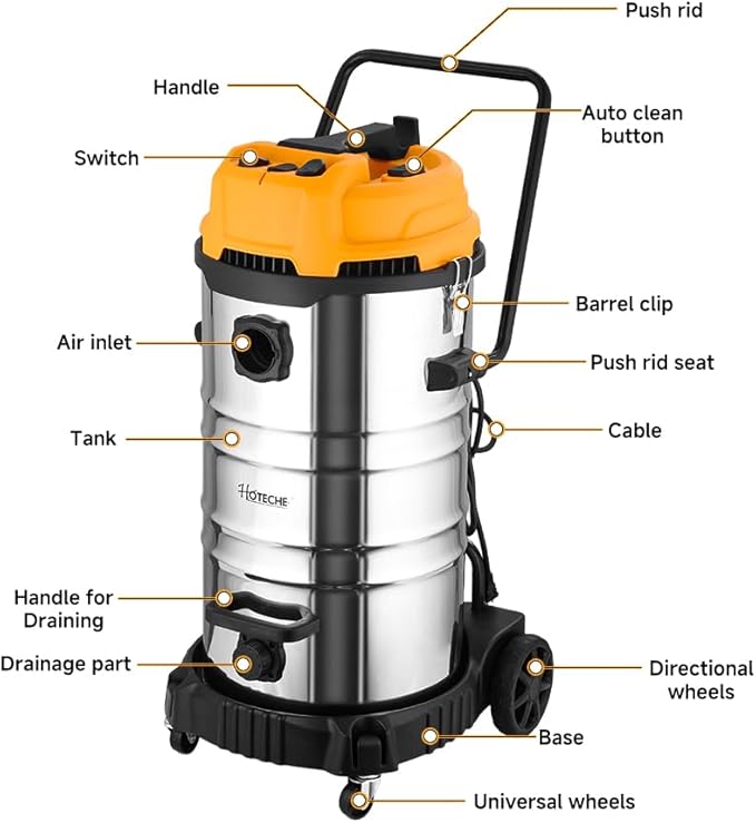 Hoteche 20 Gallon Wet Dry Vacuum Cleaner, Industrial Shop Vac with 5-Piece Accessories, Dual-Motor, Metal Tank, for Garage, Workshop, Basement Flood Cleanup