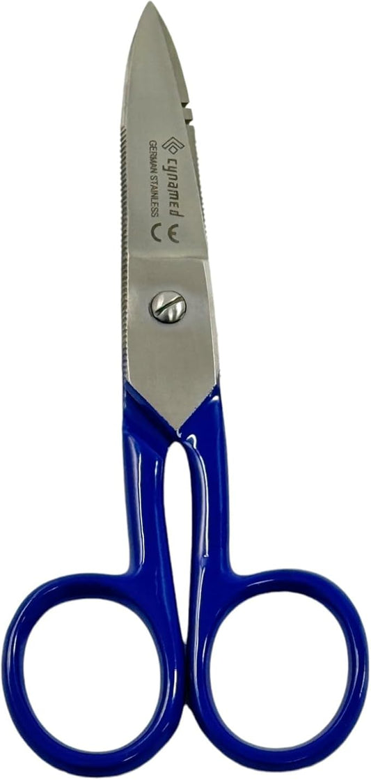Electrical Wire Cutting and Stripping Scissors 5.25" Length | Electrician Electrical Repair Scissors | German Stainless Steel (1 Each - Blue)