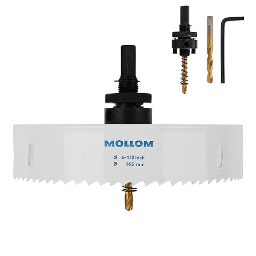 Mollom (165mm | 6-1/2") HSS M42 with 8% Cobalt BI-Metal Hole Saw with 2 Pilot Drill Bits & Arbor Smooth Cutting for PVC,Drywall,Wood,Plastic,Gypsum Board,Rubber