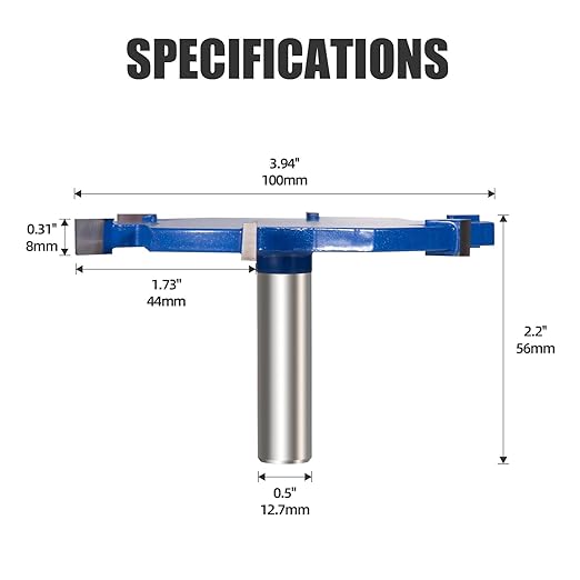 CNC Spoilboard Surfacing Router Bit, 1/2 Inch Shank Slab Flattening Router Bit, 6Wings Carbide Rabbet Slot Cutter for Woodworking, Wood Planing (4'' D, 5/16'' H)