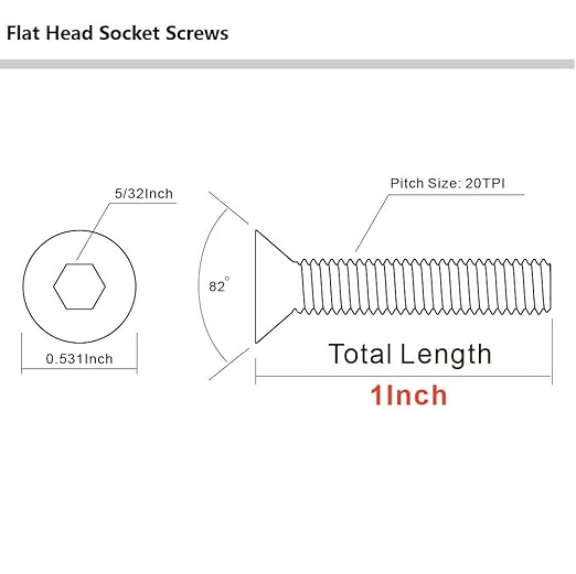 MewuDecor 1/4-20 x 1 Flat Head Socket Cap Screws Countersunk Bolts, Allen Socket Drive, Stainless Steel 18-8, Fully Threaded, Pack of 20