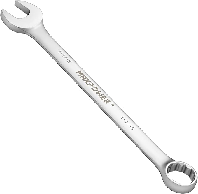 MAXPOWER 1-1/16 Inch Combination Wrench, Industrial Grade Spanners with 12 Point Box End, Durable Chrome Vanadium Steel with Off Corners Design, 15 Degree Offset - SAE