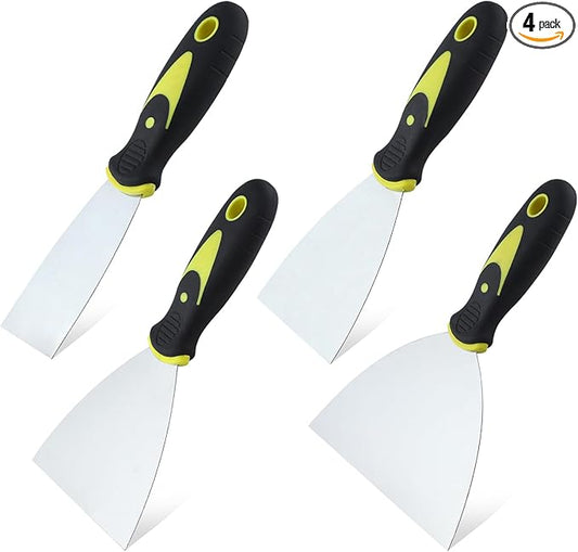 4 Pack Putty Knife Scraper Tool 1.5" 3" 4" 6" Stainless Steel Paint Scraper Spackle Knife Set for Repairing Drywall, Removing Wallpaper, Mud, Plaster Scraping, Drywall Tools Taping Knife Tool