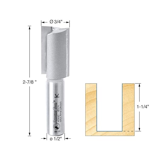 Amana Tool - 45440 Carbide Tipped Straight Plunge 3/4 Dia x 1-1/4 x 1/2" Shank