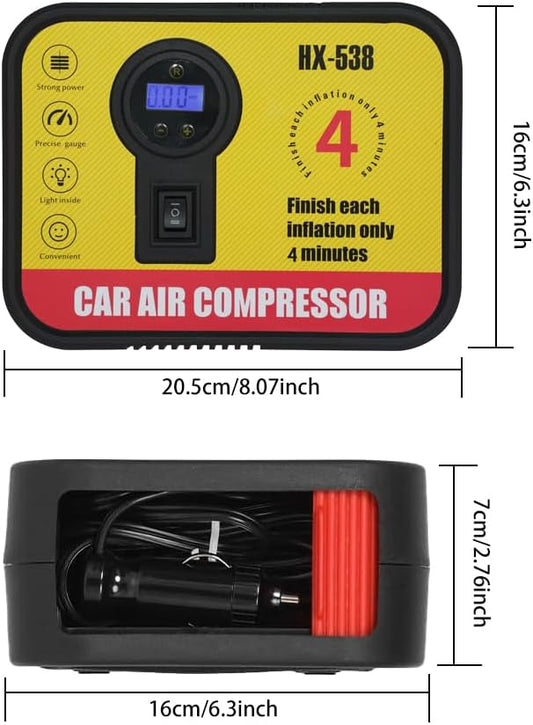 Portable Tire Inflator Air Compressor Pump Pressure with Digital Screen and LED Light Vent 竊똏reset tire pressure for Car Motorcycle Bike Ball DC 12V Fast Inflation