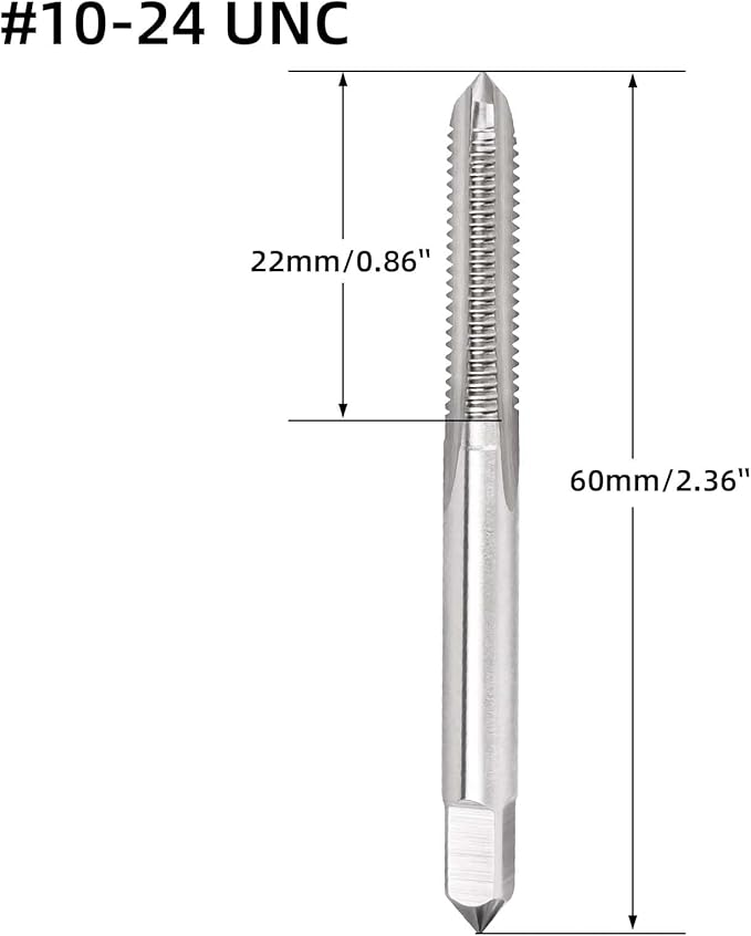 10-24 UNC Thread Tap, HSS Machine Tap Right Hand, Straight Fluted Thread Milling Taps, 2 PCS