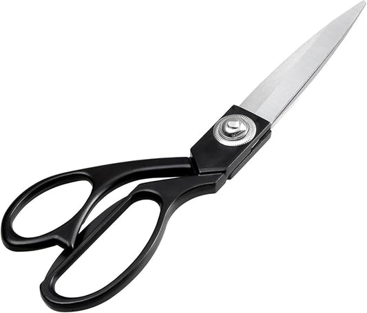Black 8" Sharp Tailor Scissors - Stainless Steel Professional Heavy Duty Fabric and Leather Cutting Shears for Clothing, Dressmaking, Sewing, and Crafts