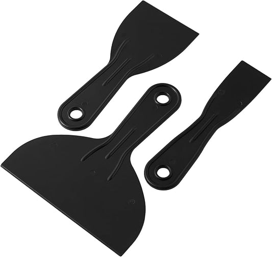Plastic Putty Knife Set - 3Pcs Black Plastic Scraper Tool, 1.5"/3"/6" Sizes Spackle Knife for Spackling, Painting, Drywall, Arts and Crafts, Tile Jobs, Tamale Making