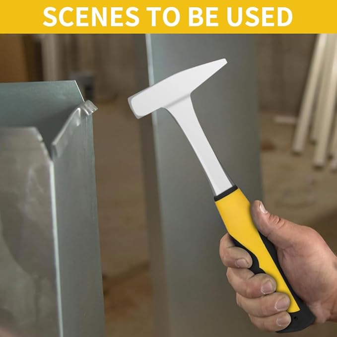 Sheet Metal Hammer – 14oz Tinsmith hammer with Integral Forging – for HVAC, Pipe Work, Sheet Metal, Square/Shaping/Tinning Hammer (400, Yellow1)