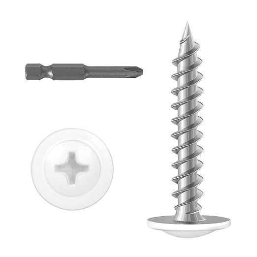 #10 x 3/4" (100 PCS) Modified Truss Head Wood Screws, Phillips Drive Quick Metal Self Tapping Screws, White Head, Full Thread, Screwdriver Bit Included