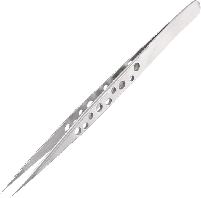 HARFINGTON Precision Tweezers 140mm Straight Pointed Hollow Anti-slip Stainless Steel Craft Professional Tweezer for Replace Precision Parts Technology Industrial Electronics
