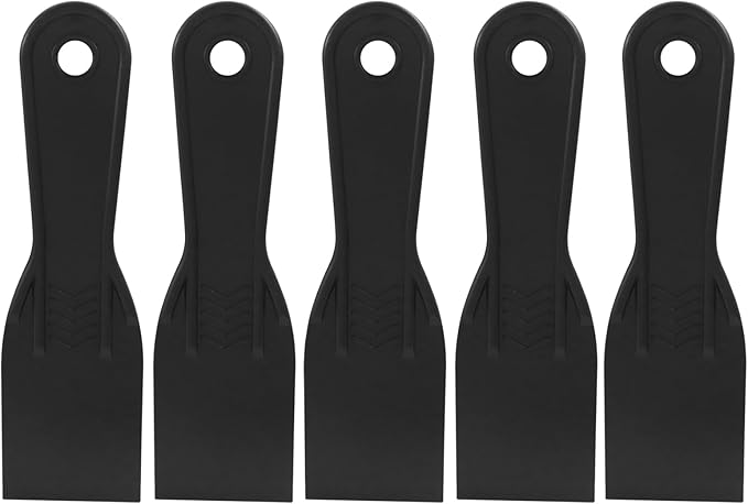 2 Inch Plastic Putty Knife Scraper, 5Pcs Flexible Spackle Knife for Spackling, Air Bubble Remover, Sticker Installation, Used for Repairing Walls, Pasting Plaster, Scraping Putty (Black)