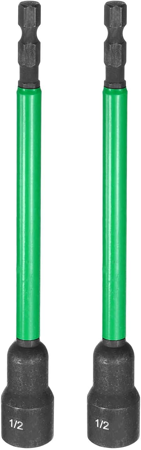 HARFINGTON 2pcs Nut Driver Drill Bit 1/2 Inch SAE Socket 1/4" Hex Shank 6" (150mm) Extra Long Magnetic 6-Point Sockets Quick Change CR-V Steel Bolt Setters for Power Drill Drivers