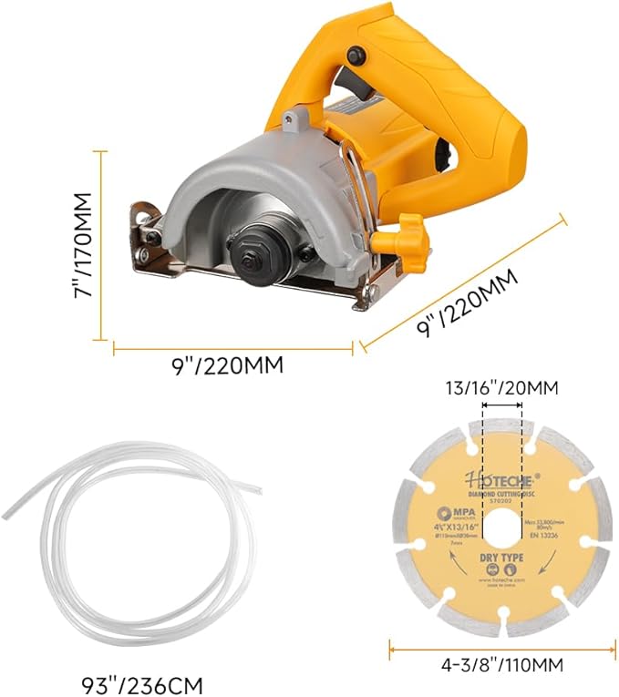 Hoteche 4-3/8-Inch Dry/Wet Masonry&Tile Saw 1300W Electric Cutter for Stone, Ceramic and Marble Cutting(Tool Only)