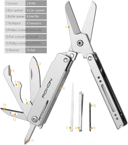 ROXON M3 13 in 1 Multi Tool EDC Knife And Scissors with Toothpick & Tweezers Practical Small and Exquisite Multitool