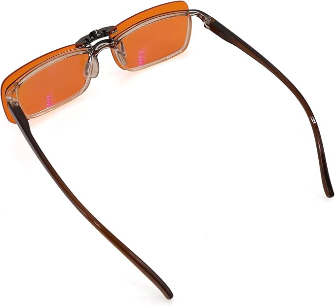 Clip-on Blue Blocking Eye Wear Glasses | Anti-Fatigue & Eyestrain Relief for Men and Women | Amber Nighttime