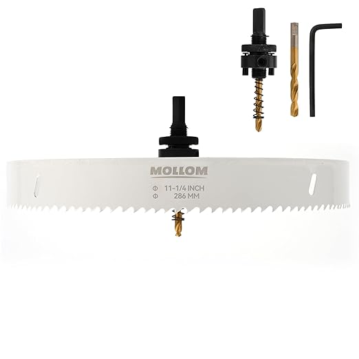 Mollom (286mm | 11-1/4") HSS M42 with 8% Cobalt BI-Metal Hole Saw with 2 Pilot Drill Bits & Arbor Smooth Cutting for PVC,Drywall,Wood,Plastic,Gypsum Board,Rubber