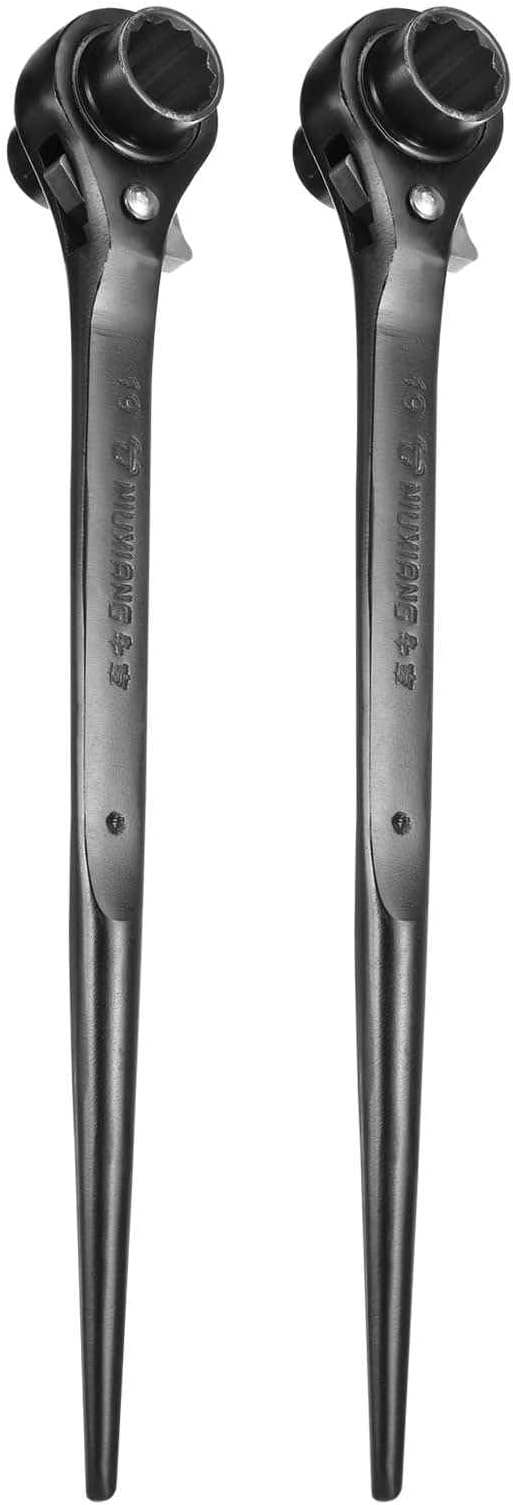HARFINGTON 2pcs Scaffolding Podger Ratchet Wrench 17mm x 19mm CR-V 12 Point Double Ended Socket Ratcheting Podger Scaffold Spud Spanner Tool for Auto Repair Mechanical Maintenance, Black