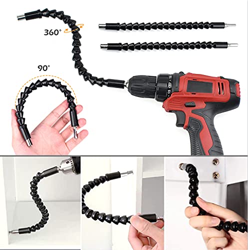 6 Pack Flexible Drill Bit Extension, 11.6 inch Superbit Screwdriver Flexible, Bendable Flexible Drill Bit Extension, Super Bit Flexible Shaft Extension Bits