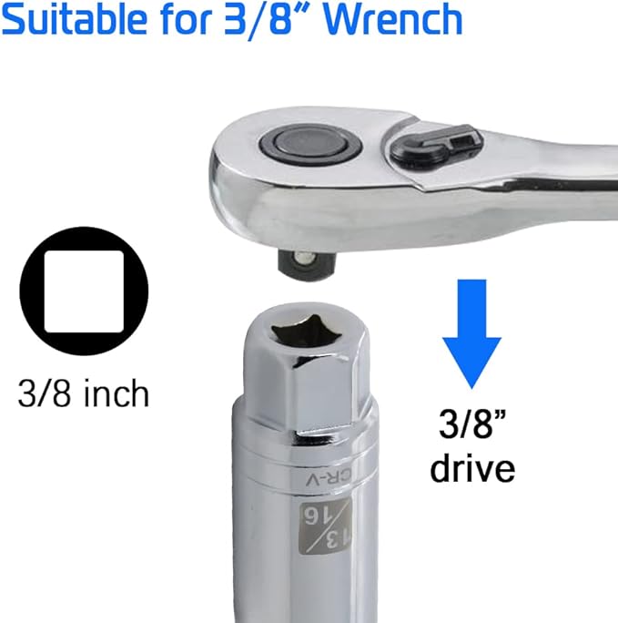 13/16-inch Magnetic Spark Plug Socket 3/8-inch Drive 6-Point Powerful Magnet Retains Spark Plugs Chrome Vanadium Steel