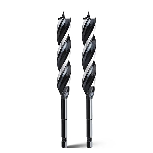 2PCS 9/16" x 6" Auger Drill Bit for Wood, Hex Shank Tri Flute Ship Auger Long Drill Bit for Soft and Hard Wood,Tree Stump,Plastic,Drywall and Composite Materials
